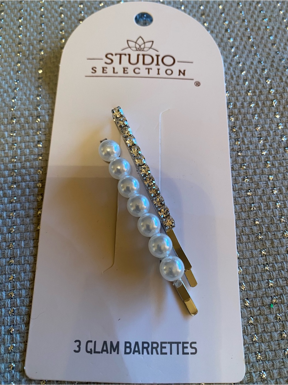 Studio Pearl & Rhinestone Hair Barrettes - White & Silver